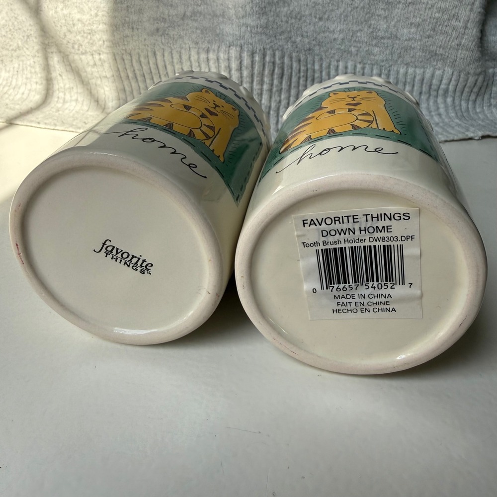 Favorite Things Ceramic Soap Dispenser Toothbrush Holder Set Cat Moon Sunflower - Picture 6 of 6
